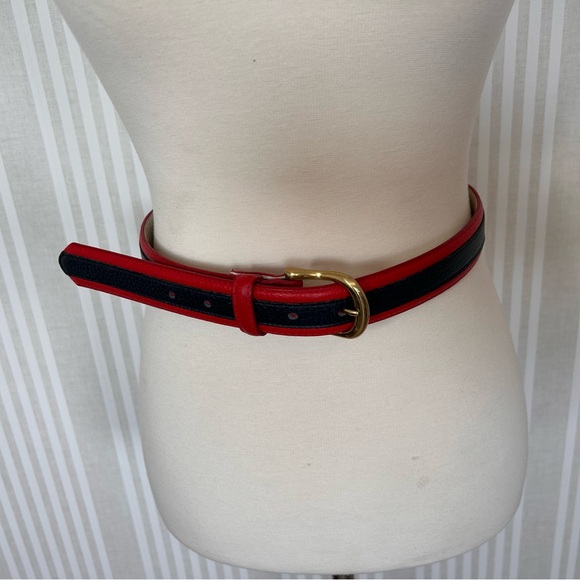 VTG Talbots Belt Womens Medium Leather USA Navy Red Polished Brass. 1.25” wide - Picture 2 of 10